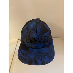 Hapari LOVE Snap Back Mesh Baseball Cap Black Blue Hibiscus Floral NWT Womens